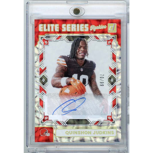 2025 Panini Donruss Quinshon Judkins #ESR-QJS Elite Series Rookies Auto /99 Cleveland Browns Rookie RC Football Card | Hall of Fame Sports Memorabilia | vintageantiquesgifts.com