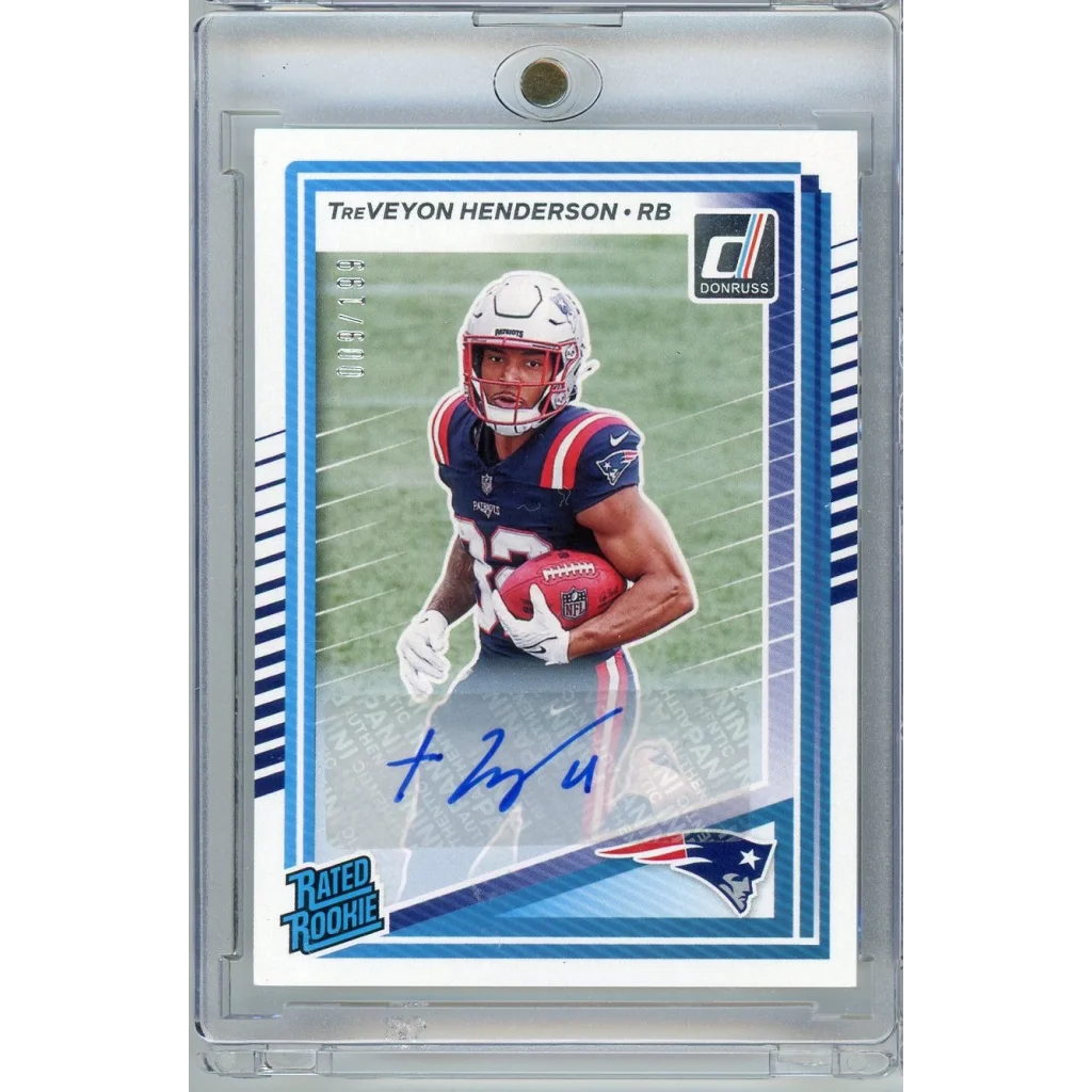 2025 Panini Donruss TreVeyon Henderson #332 /199 Auto New England Patriots Rookie RC Football Card