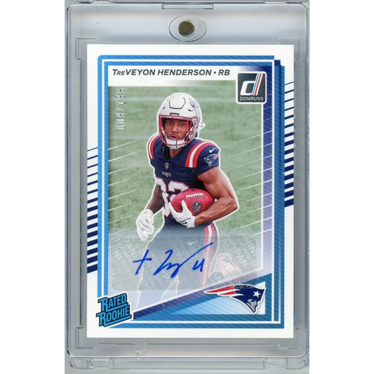 2025 Panini Donruss TreVeyon Henderson #332 /199 Auto New England Patriots Rookie RC Football Card