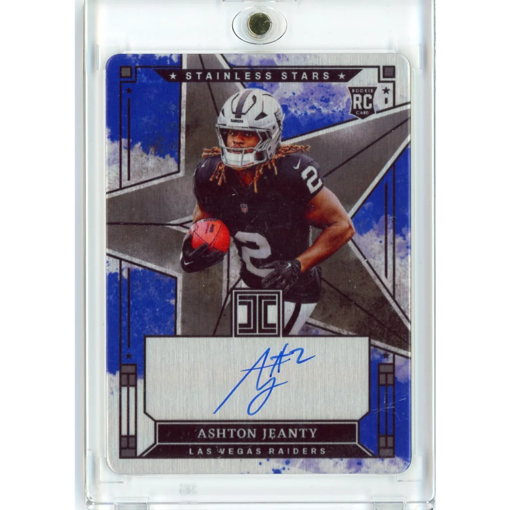 2025 Panini Impeccable Ashton Jeanty #SSAJY Stainless Stars Rookie Auto /49 Las Vegas Raiders Rookie RC Football Card | Hall of Fame Sports Memorabilia | vintageantiquesgifts.com