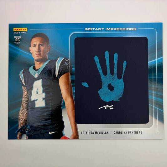 2025 Panini Instant Impressions Tetairoa McMillan #II-13 Hand Print Auto /10 Carolina Panthers Rookie RC Oversized Football Card | Hall of Fame Sports Memorabilia | vintageantiquesgifts.com
