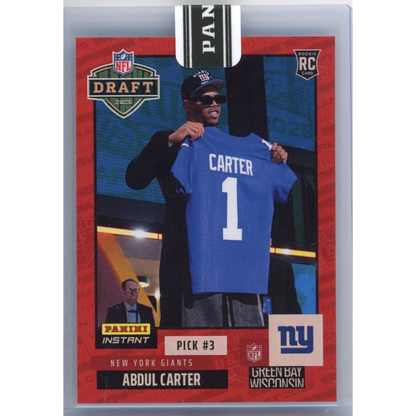 2025 Panini Instant Abdul Carter Draft Night Red /10 NY Giants Rookie Jersey Card