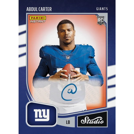 2025 Panini Instant NFL Abdul Carter #SR1 Studio Rookies Auto /99 New York Giants Rookie RC Football Card | Hall of Fame Sports Memorabilia | vintageantiquesgifts.com