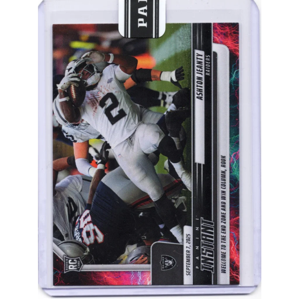 2025 Panini Instant NFL Ashton Jeanty #55 Lightning /5 Las Vegas Raiders Rookie RC Football Card | Hall of Fame Sports Memorabilia | vintageantiquesgifts.com