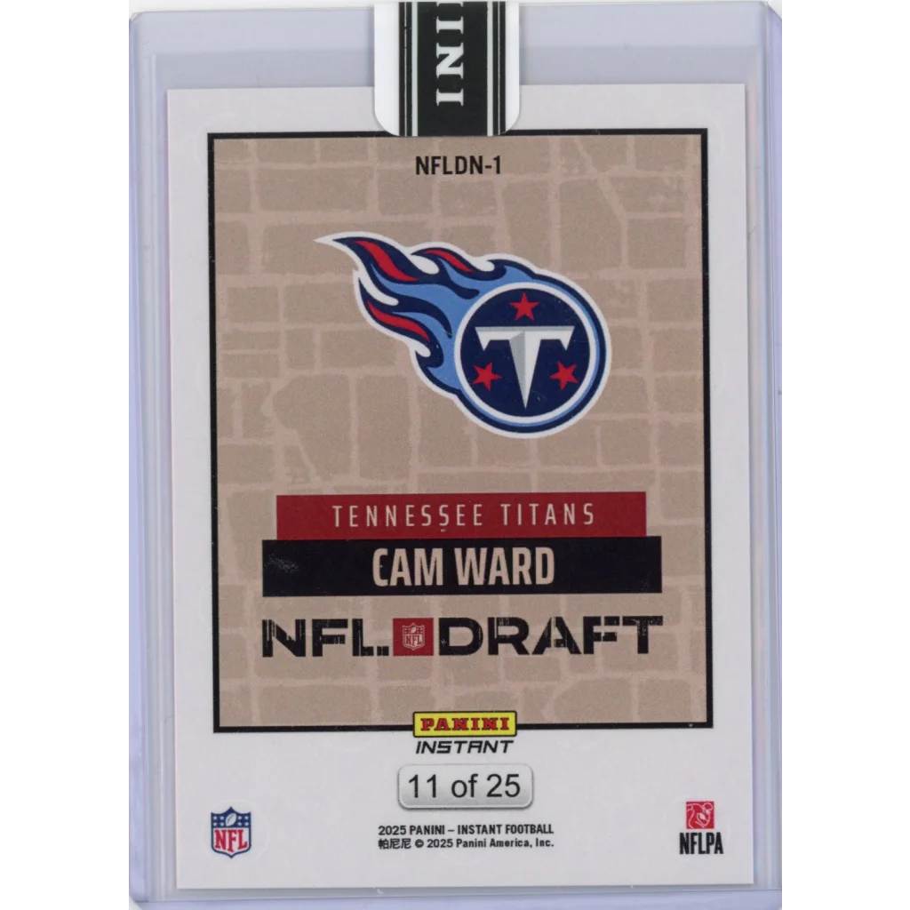 2025 Panini Instant NFL Cam Ward #DN1 Draft Night Beige /25 Tennessee Titans Rookie RC Football Card | Limited Edition /25 Beige Football Card | vintageantiquesgifts.com