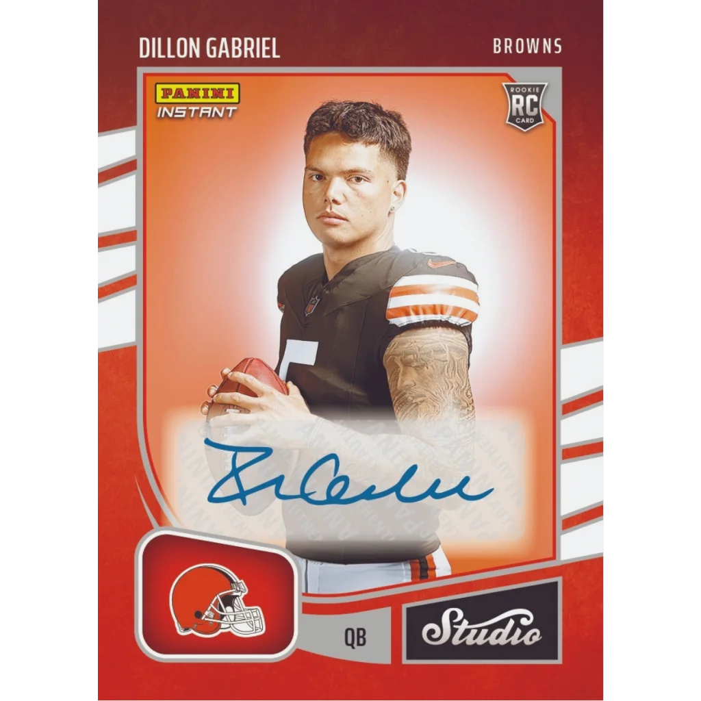 2025 Panini Instant NFL Dillon Gabriel #SR6 Studio Rookies Auto /99 Cleveland Browns Rookie RC Football Card | Hall of Fame Sports Memorabilia | vintageantiquesgifts.com