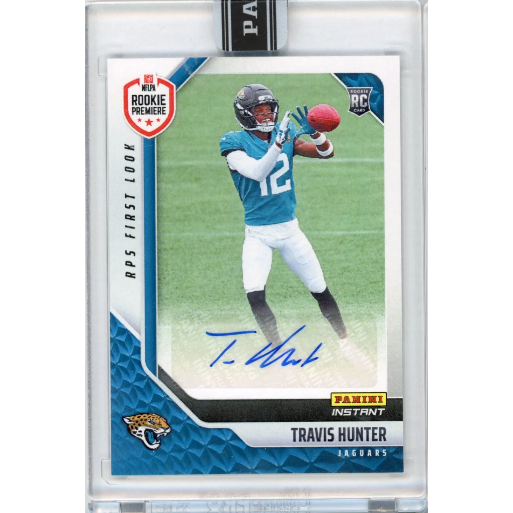 Graded Travis Hunter Jaguars Rookie Autograph Card with Panini Instant Rookie Premiere design