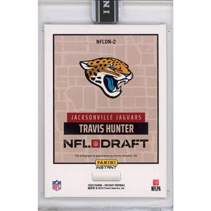 NFL trading card of Travis Hunter with Jaguars logo, Panini Instant, third party authentication