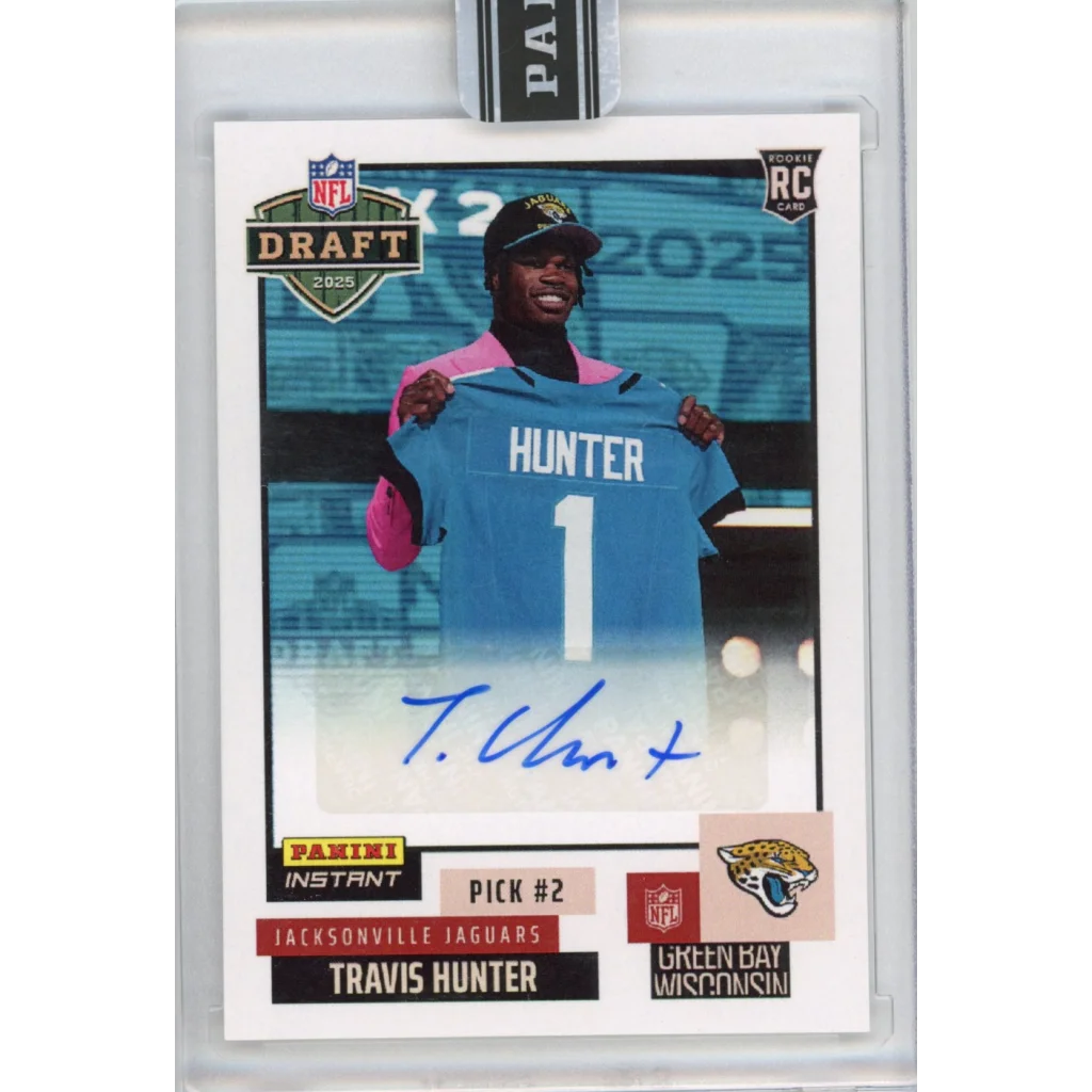 Signed Travis Hunter rookie football card with third party authentication from the 2025 NFL Draft
