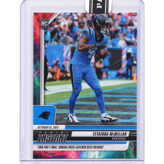 2025 Panini Instant Tetairoa McMillan #143 Lightning /5 Carolina Panthers Rookie RC Football Card | Hall of Fame Sports Memorabilia | vintageantiquesgifts.com
