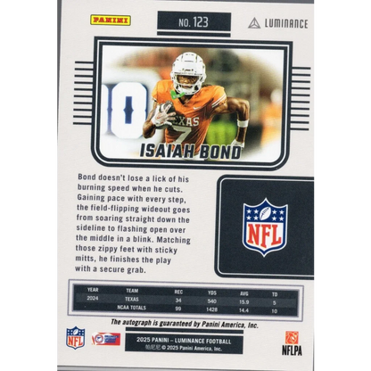 2025 Panini Luminance Isaiah Bond #123 Auto /700 Rookie RC Football Card
