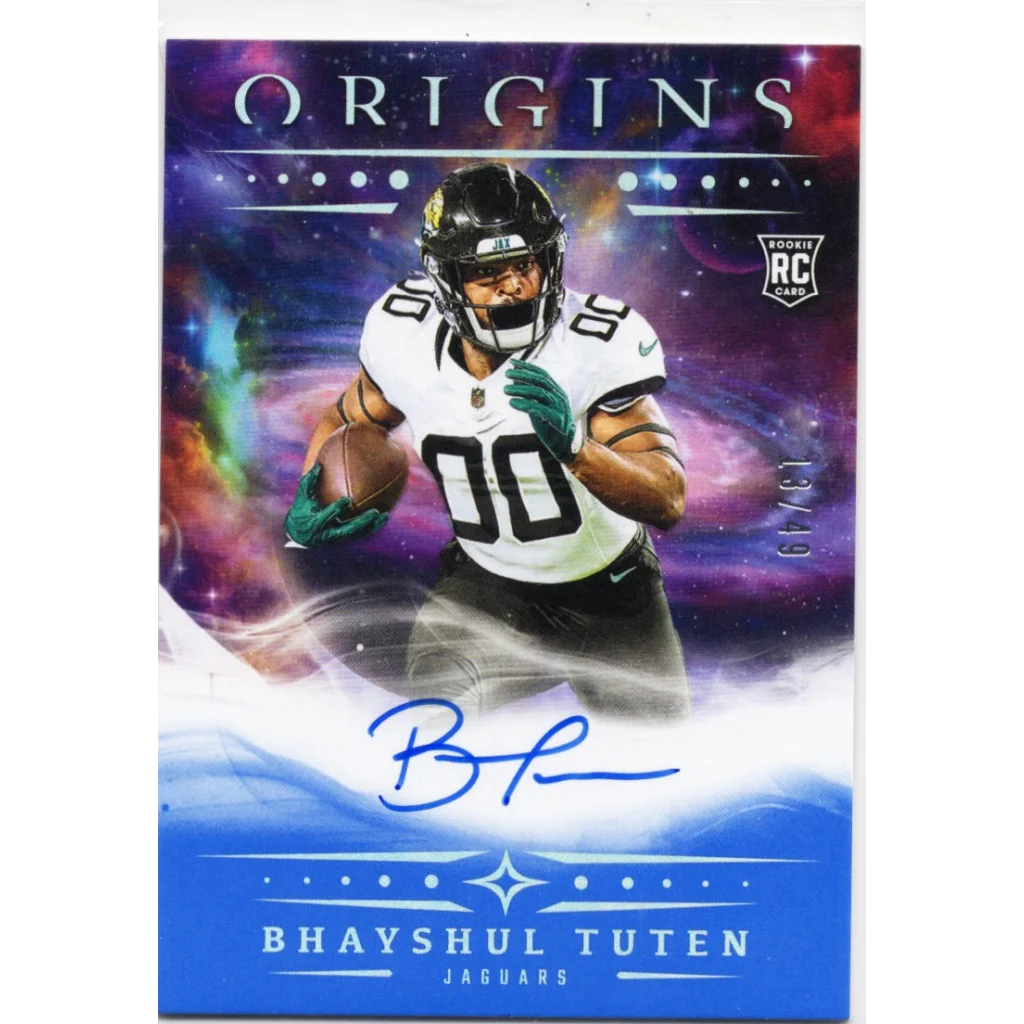 2025 Panini Origins Bhayshul Tuten #RABTU Blue Auto /49 Jacksonville Jaguars Rookie RC Football Card | Hall of Fame Sports Memorabilia | vintageantiquesgifts.com