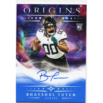 2025 Panini Origins Bhayshul Tuten #RABTU Blue Auto /49 Jacksonville Jaguars Rookie RC Football Card | Hall of Fame Sports Memorabilia | vintageantiquesgifts.com