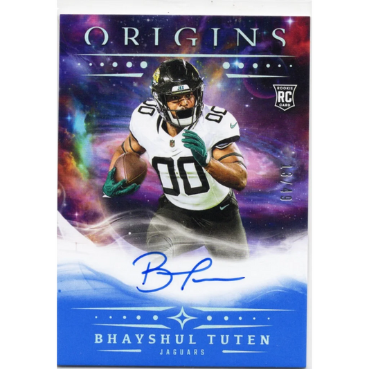 2025 Panini Origins Bhayshul Tuten #RABTU Blue Auto /49 Jacksonville Jaguars Rookie RC Football Card | Hall of Fame Sports Memorabilia | vintageantiquesgifts.com