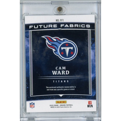 2025 Panini Origins Future Fabrics Cam Ward #FF1 /199 Relic Rookie RC Football Card | Limited Edition /199 Relic Football Card | vintageantiquesgifts.com