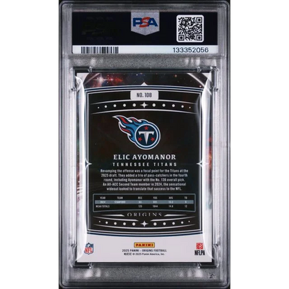 2025 Panini Origins Holo Green Elic Ayomanor #108 1/5 Rookie RC Football Card PSA 8 NM-MT | PSA 8 NM-MT Graded Rookie Card | vintageantiquesgifts.com