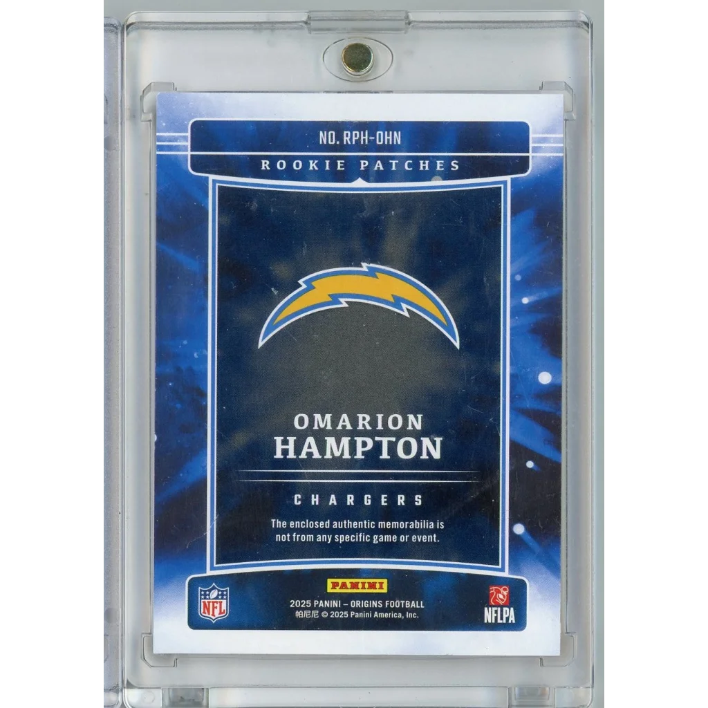 2025 Panini Origins Omarion Hampton #RPHOHN /75 Rookie Patches Relic Rookie RC Football Card | Limited Edition /75 Rookie Patch Football Card | vintageantiquesgifts.com