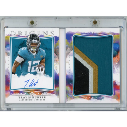 2025 Panini Origins Rookie Booklet Patch Autographs Travis Hunter #RBPA-THU /49 RPA Auto Rookie RC Football Card | Hall of Fame Sports Memorabilia | vintageantiquesgifts.com