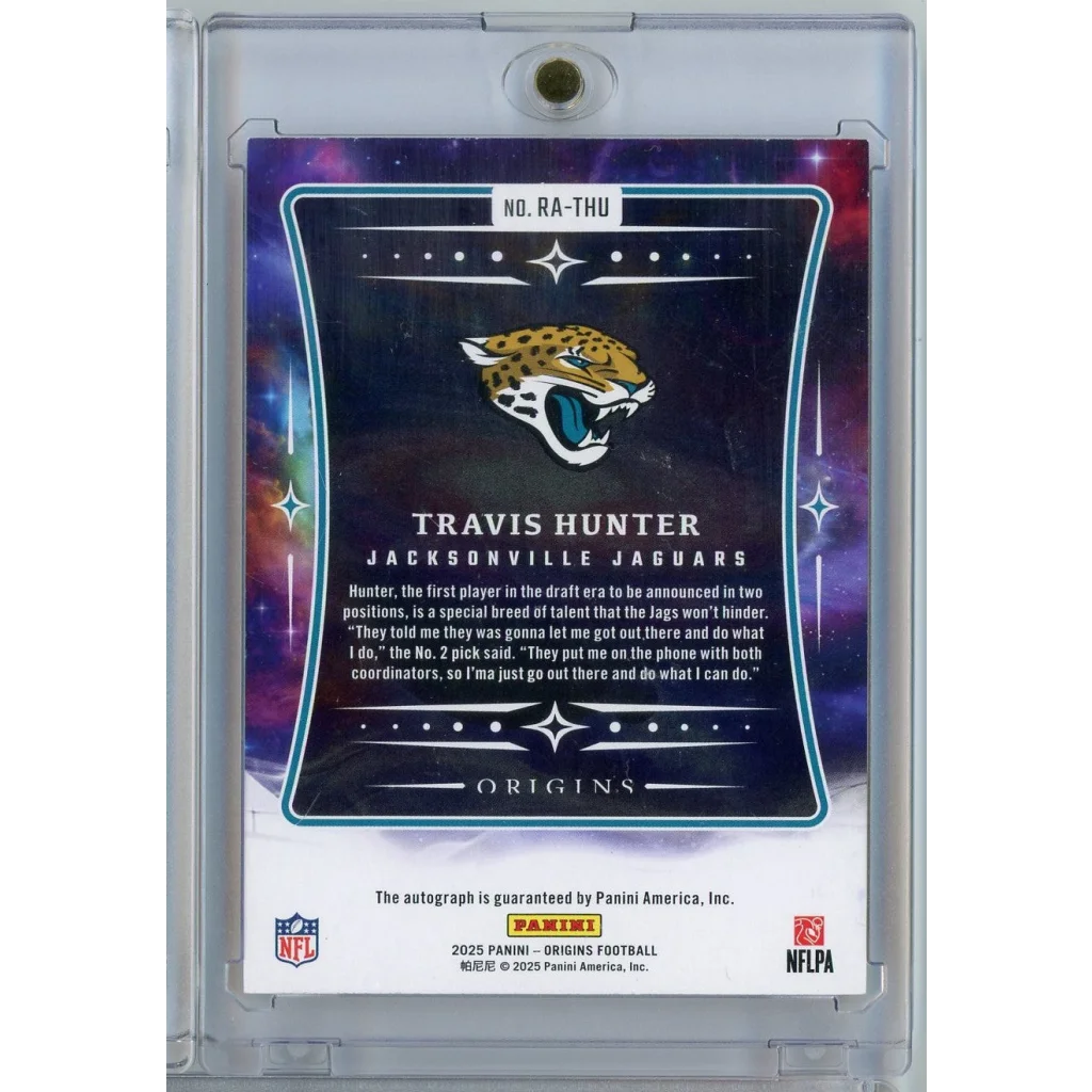 2025 Panini Origins Travis Hunter #RA-THU 02/10 Gold Auto Rookie RC Football Card