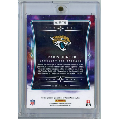 2025 Panini Origins Travis Hunter #RA-THU 02/10 Gold Auto Rookie RC Football Card