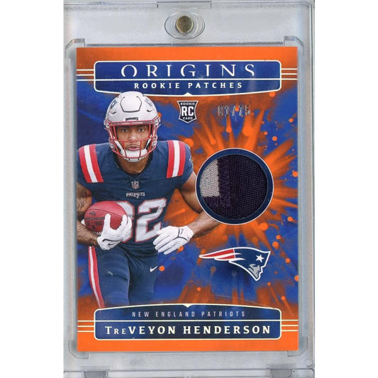 2025 Panini Origins TreVeyon Henderson #RPH-THN Rookie Patches Relic 01/75 New England Patriots Rookie RC Football Card