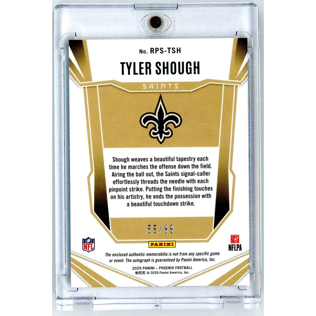 2025 Panini Phoenix Tyler Shough #RPSTSH /99 Red RPA Auto Rookie RC Football Card | Certified Authentic Signed Memorabilia | vintageantiquesgifts.com