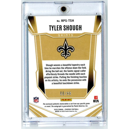 2025 Panini Phoenix Tyler Shough #RPSTSH /99 Red RPA Auto Rookie RC Football Card | Certified Authentic Signed Memorabilia | vintageantiquesgifts.com