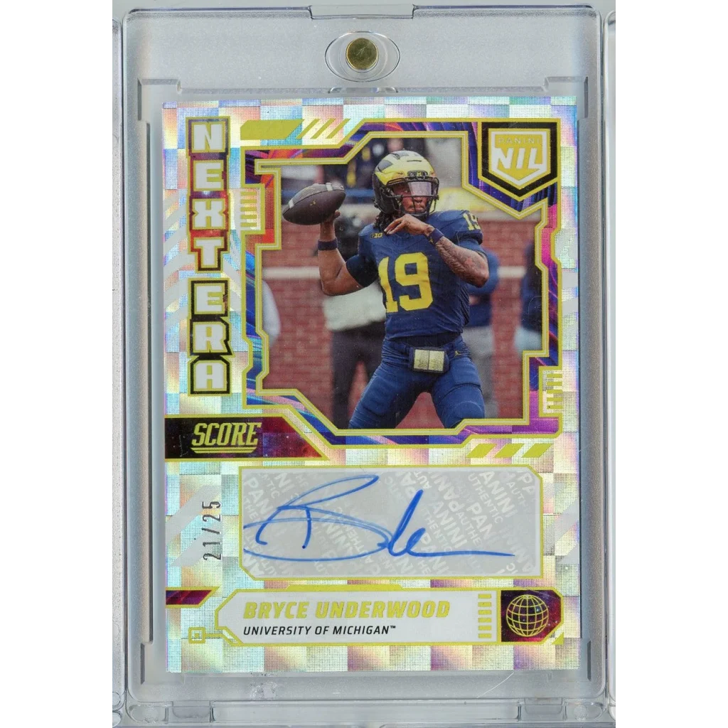 2025 Panini Score NIL Next Era Bryce Underwood #NENBUN /25 Auto Michigan Wolverines Rookie RC Football Card | Hall of Fame Sports Memorabilia | vintageantiquesgifts.com