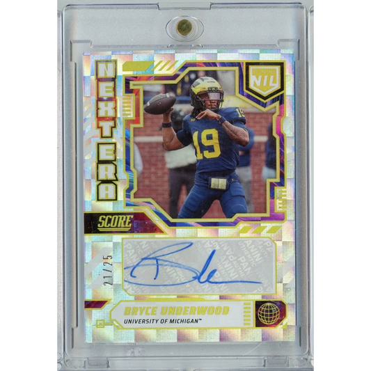 2025 Panini Score NIL Next Era Bryce Underwood #NENBUN /25 Auto Michigan Wolverines Rookie RC Football Card | Hall of Fame Sports Memorabilia | vintageantiquesgifts.com