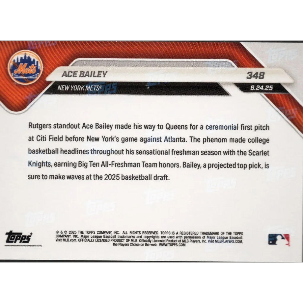 2025 Topps Now Ace Bailey #348 Orange Foil /25 Rookie RC Baseball Card | Limited Edition /25 Orange Foil Baseball Card | vintageantiquesgifts.com