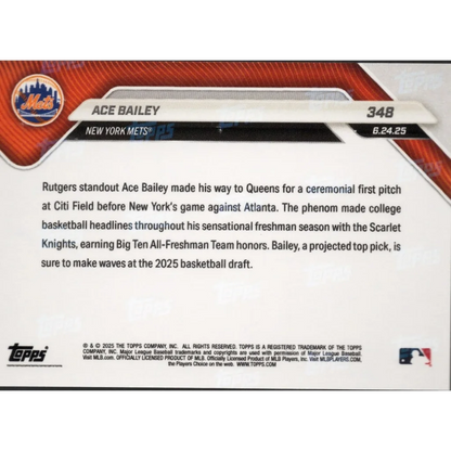 2025 Topps Now Ace Bailey #348 Orange Foil /25 Rookie RC Baseball Card | Limited Edition /25 Orange Foil Baseball Card | vintageantiquesgifts.com