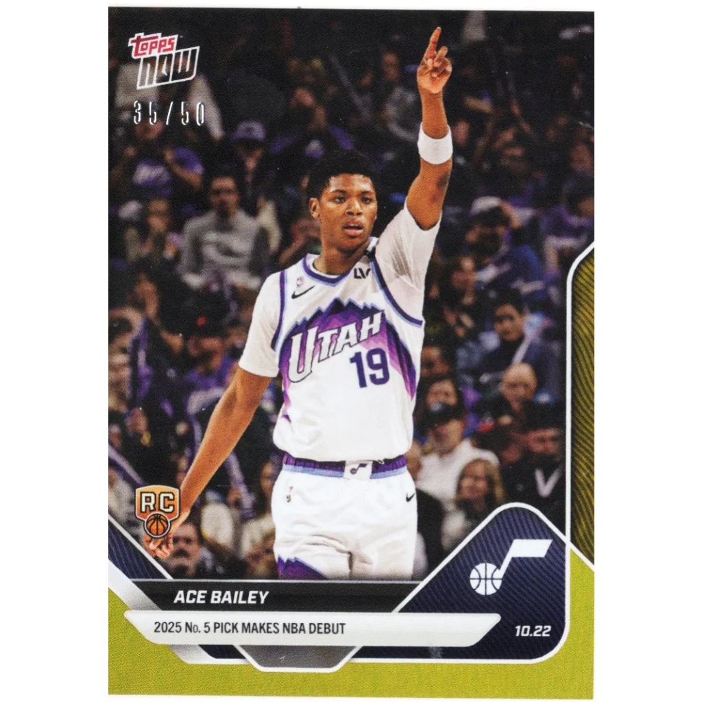 2025 Topps Now Ace Bailey #9 Gold Foil /50 Utah Jazz Rookie RC Basketball Card | Hall of Fame Sports Memorabilia | vintageantiquesgifts.com