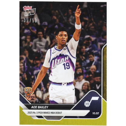 2025 Topps Now Ace Bailey #9 Gold Foil /50 Utah Jazz Rookie RC Basketball Card | Hall of Fame Sports Memorabilia | vintageantiquesgifts.com