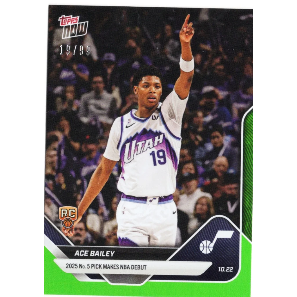 2025 Topps Now Ace Bailey #9 Green Foil /99 Utah Jazz Rookie RC Basketball Card | Hall of Fame Sports Memorabilia | vintageantiquesgifts.com
