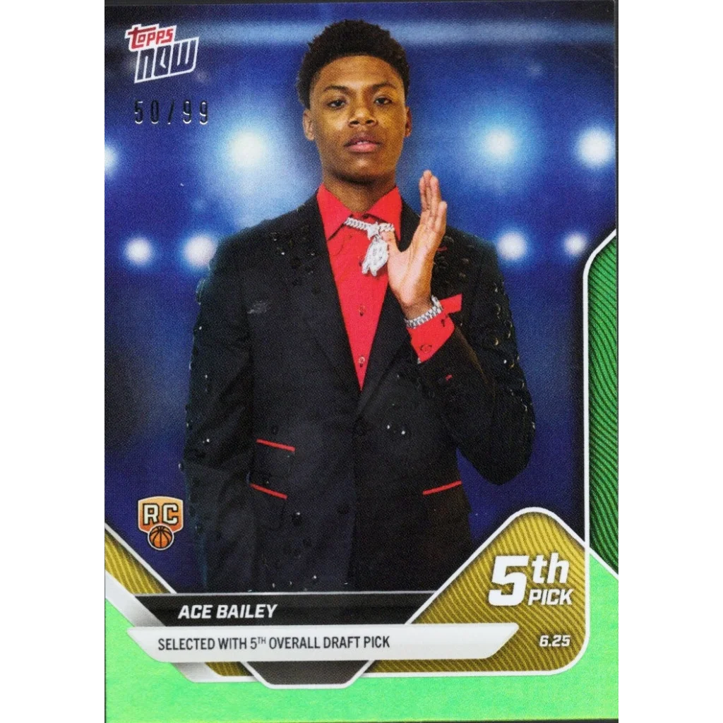 2025 Topps Now Ace Bailey #D5 Green Foil /99 Utah Jazz Rookie RC Basketball Card | Hall of Fame Sports Memorabilia | vintageantiquesgifts.com