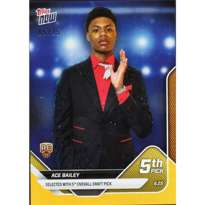2025 Topps Now Ace Bailey #D5 Orange Foil /25 Utah Jazz Rookie RC Basketball Card | Hall of Fame Sports Memorabilia | vintageantiquesgifts.com