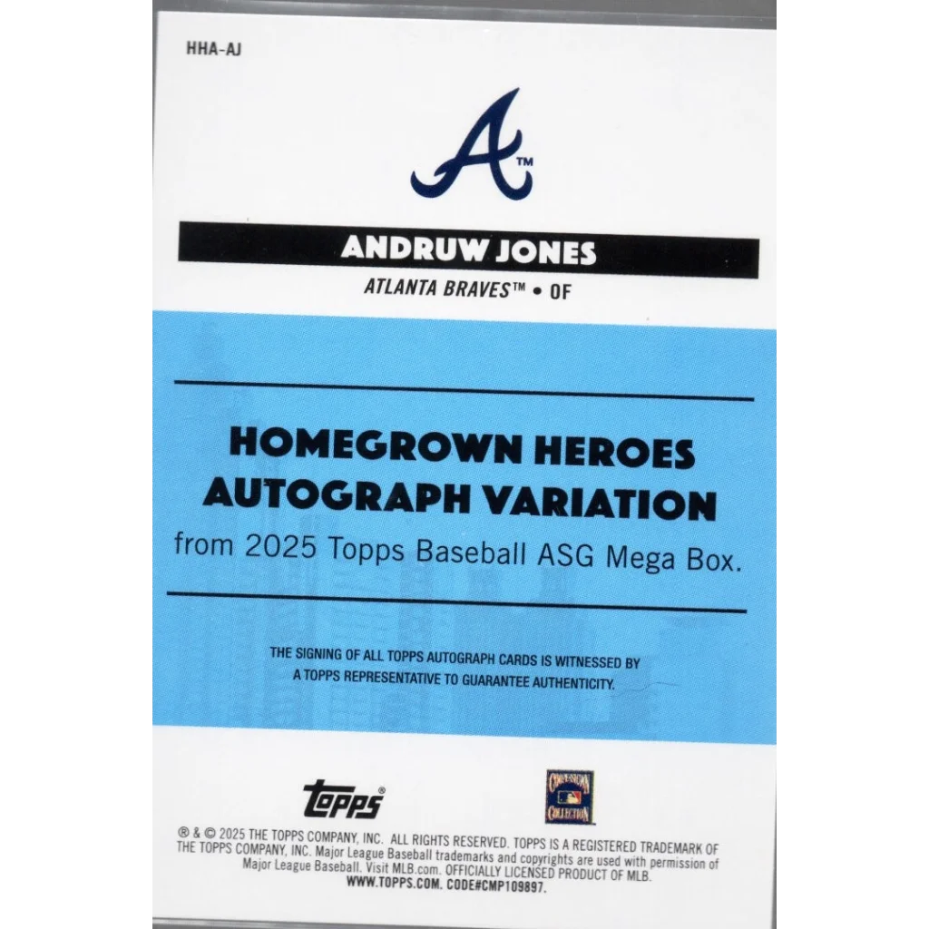 2025 Topps All Star Game Andruw Jones #HHAAJ Homegrown Heros Autograph Variation /50 Baseball Card | Certified Authentic Signed Memorabilia | vintageantiquesgifts.com