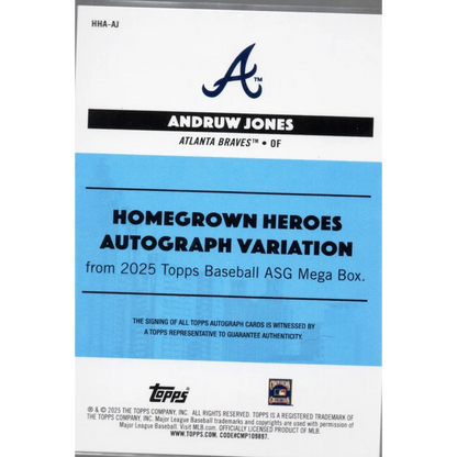 2025 Topps All Star Game Andruw Jones #HHAAJ Homegrown Heros Autograph Variation /50 Baseball Card | Certified Authentic Signed Memorabilia | vintageantiquesgifts.com