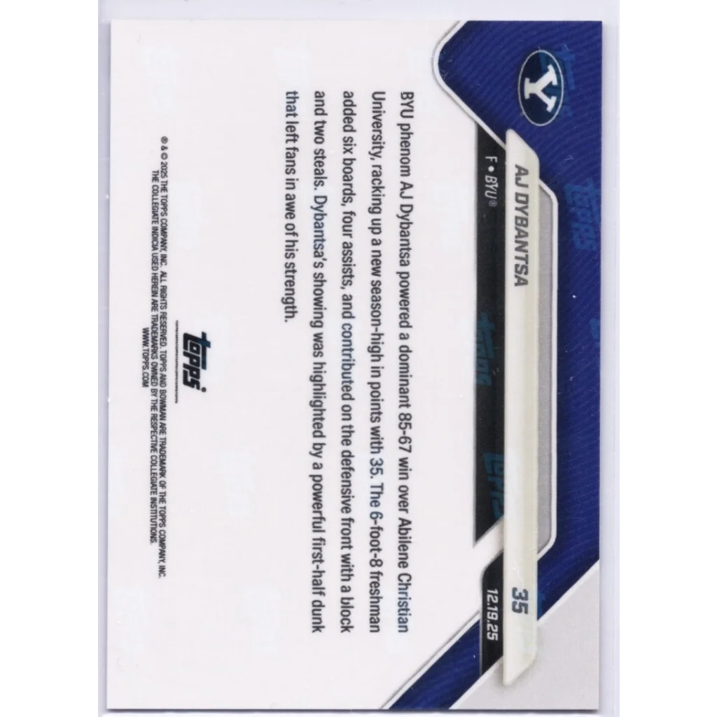 2025 Topps Bowman U Now AJ Dybantsa #35 Orange Foil /25 BYU Rookie RC Card