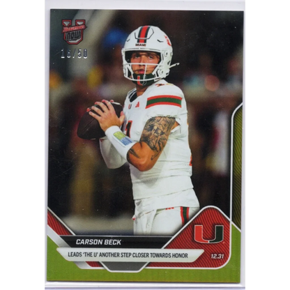 2025 Topps Bowman U Now Carson Beck #63 Gold Foil /50 Miami Hurricanes Rookie RC Football Card | Hall of Fame Sports Memorabilia | vintageantiquesgifts.com