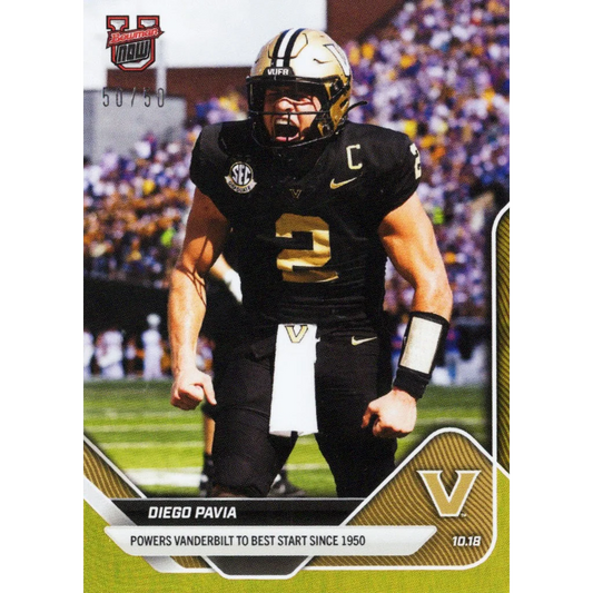 2025 Topps Bowman U Now Diego Pavia #31 Gold Foil /50 Vanderbilt Commodores Rookie RC Football Card | Hall of Fame Sports Memorabilia | vintageantiquesgifts.com