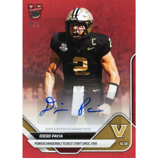 2025 Topps Bowman U Now Diego Pavia #31B Red Auto /5 Vanderbilt Commodores Rookie RC Football Card | Hall of Fame Sports Memorabilia | vintageantiquesgifts.com