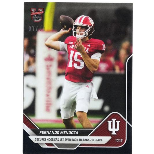 2025 Topps Bowman U Now Fernando Mendoza #33 Black Foil /10 Indiana Hoosiers Rookie RC Football Card
