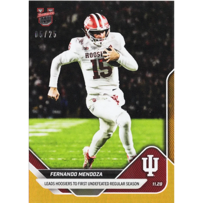 2025 Topps Bowman U Now Fernando Mendoza #52 Orange Foil /25 Indiana Hoosiers Rookie RC Football Card | Hall of Fame Sports Memorabilia | vintageantiquesgifts.com