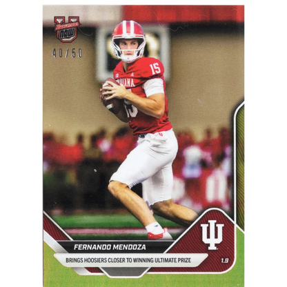 2025 Topps Bowman Fernando Mendoza #66 Gold Foil /50 Indiana Hoosiers RC jersey card