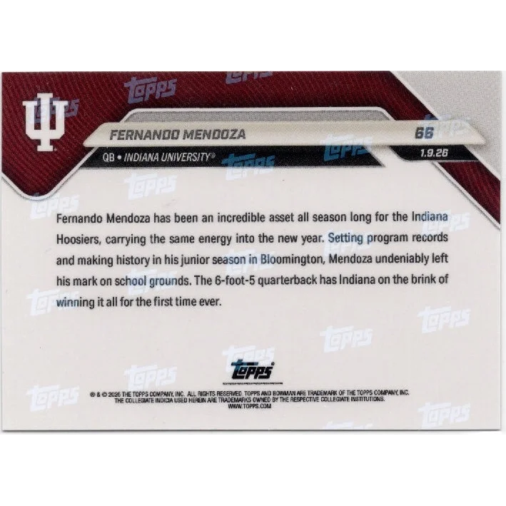 2025 Topps Bowman U Now Fernando Mendoza gold foil /50 Indiana Hoosiers rookie RC card