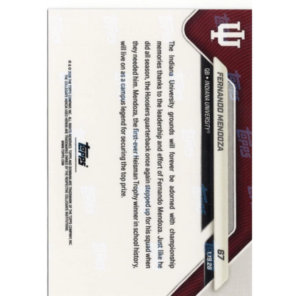 2025 Topps Bowman U Now Fernando Mendoza #67 Gold Foil /50 IU Hoosiers RC card