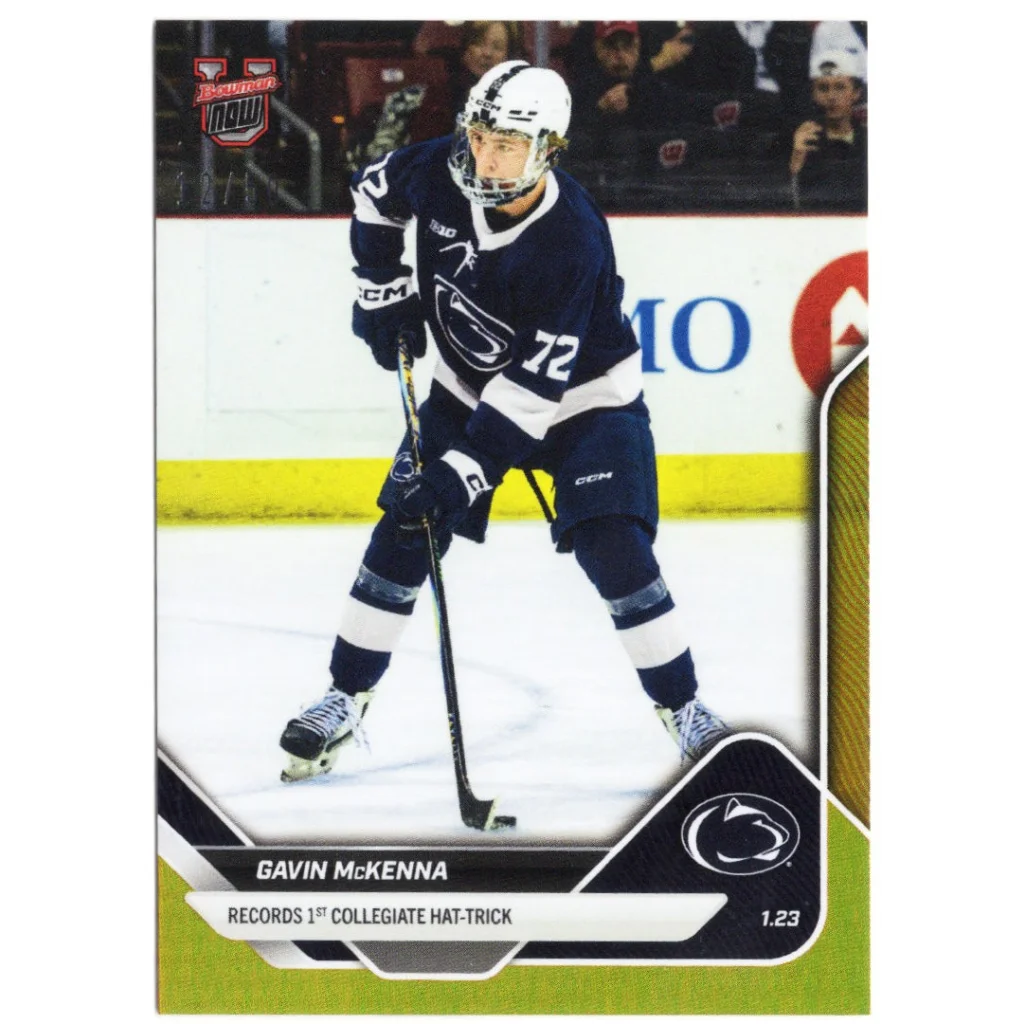 2025 Topps Bowman U Now Gavin McKenna 3 Gold Foil 50 Penn State Nittany Lions Rookie RC Hockey Card | Hall of Fame Sports Memorabilia | vintageantiquesgifts.com