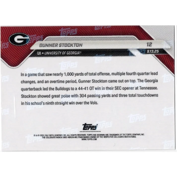 2025 Topps Bowman U Now Gunner Stockton #12 Orange Foil /25 Georgia Bulldogs Rookie RC Football Card | Limited Edition /25 Orange Foil Rookie Football Card | vintageantiquesgifts.com