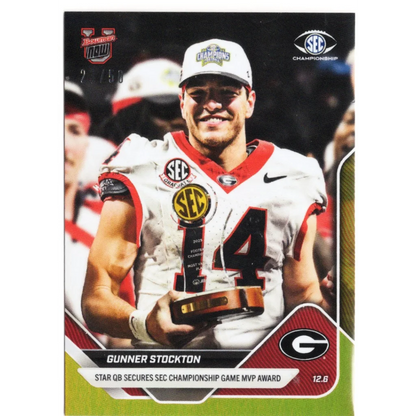 2025 Topps Bowman U Now Gunner Stockton #57 Gold Foil /50 Georgia Bulldogs Rookie RC Football Card | Hall of Fame Sports Memorabilia | vintageantiquesgifts.com
